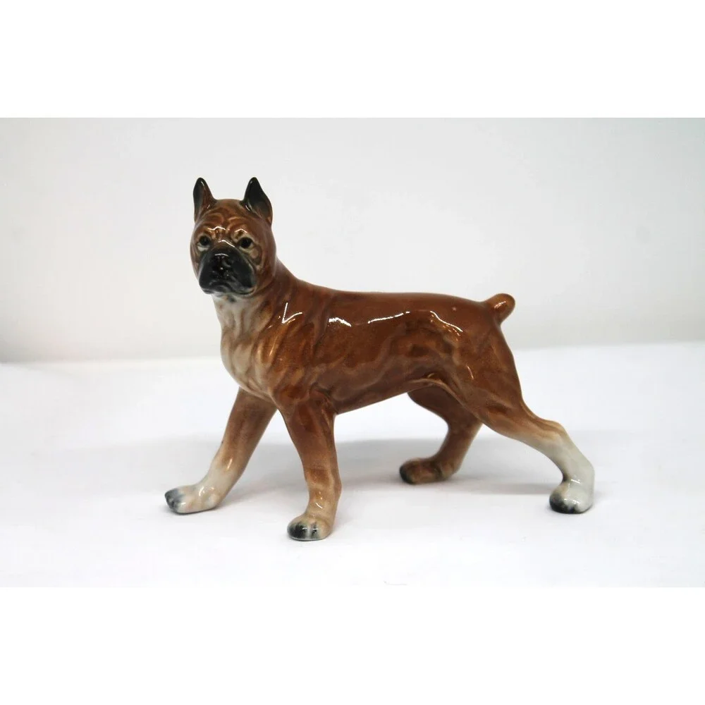 VINTAGE JAPAN PORCELAIN WALKING BOXER DOG FIGURINE 5.5